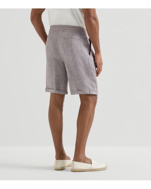 Brunello Cucinelli Gray Hemp-Linen Bermuda Shorts for men