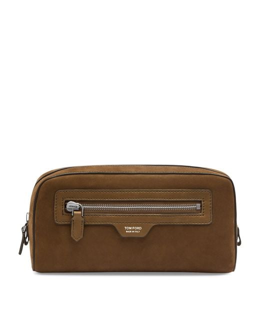 Tom Ford Brown Suede Wash Bag for men