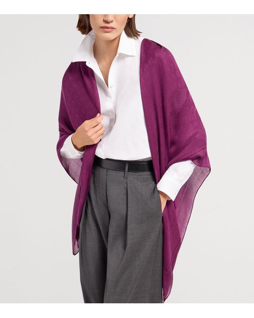 BVLGARI Purple Silk Logomania Scarf
