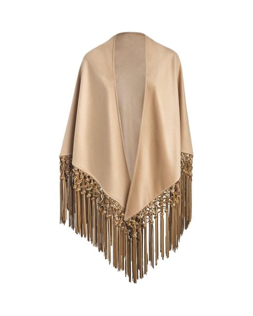 Colombo Natural Cashmere And Leather Fringe-Trim Cape