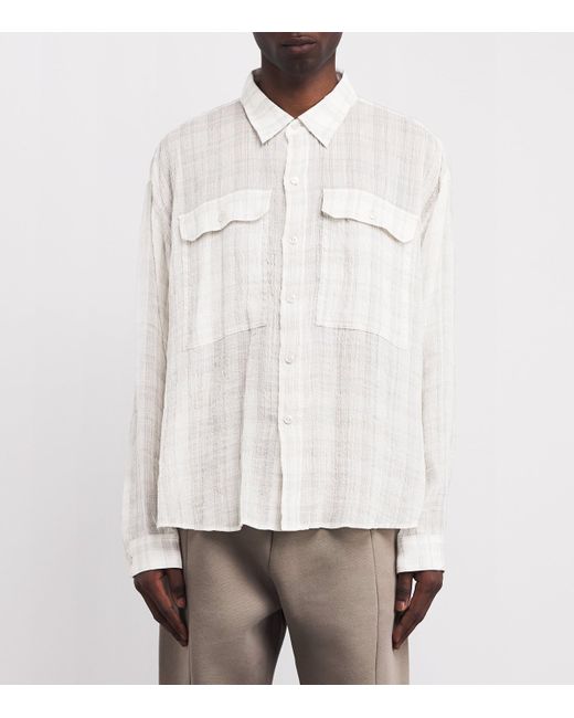 Cole Buxton White Linen-Blend Slub Check Ivy League Shirt for men