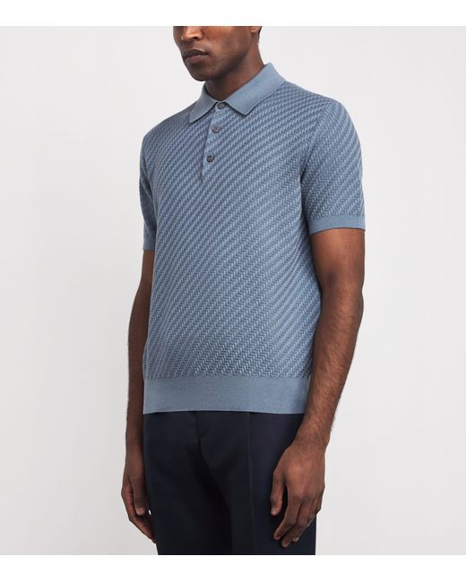 Brioni Blue Cotton-Silk-Cashmere Woven Polo Shirt for men