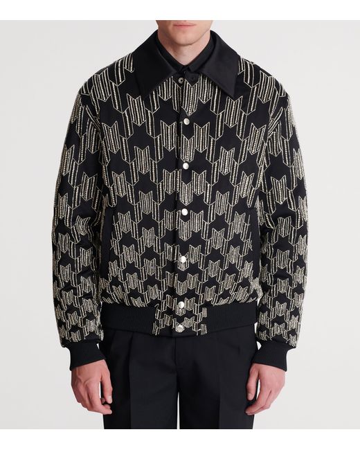 Balmain Gray Satin Houndstooth Bomber Jacket for men
