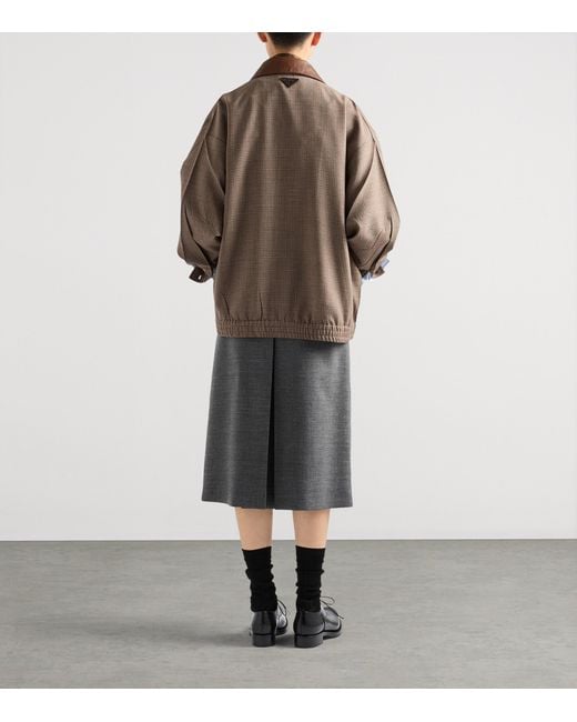 Prada Brown Wool Houndstooth Leather-Collar Jacket
