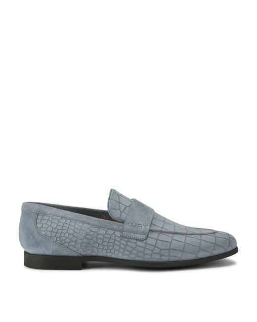Kurt Geiger Gray Croc-Embossed Suede Aldgate Flex Loafers