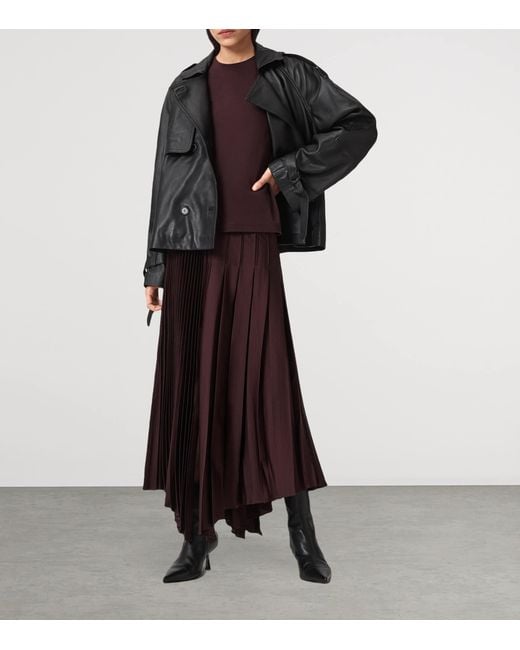 AllSaints Brown Pleated Jax Skirt