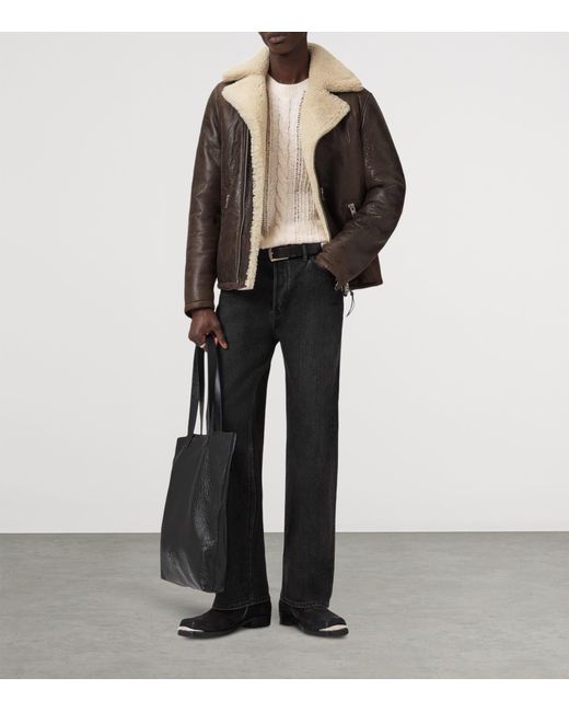 AllSaints Brown Leather Xylon Biker Jacket for men