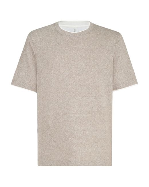 Brunello Cucinelli White Linen-Cotton Jersey Faux-Layered T-Shirt for men