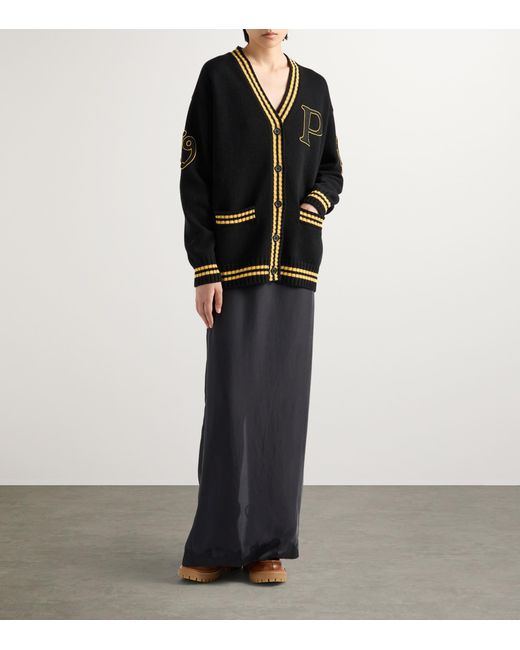 Prada Black Wool-Cashmere Varsity Cardigan