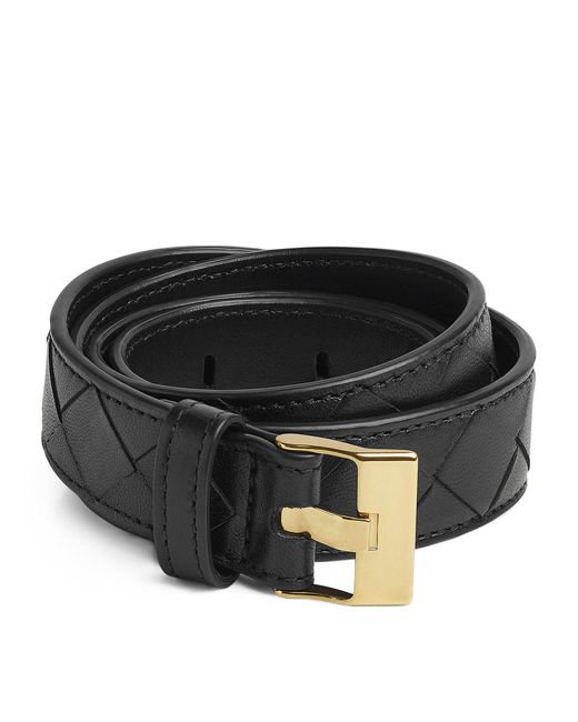 Bottega Veneta Black Leather Intreccio Watch Belt