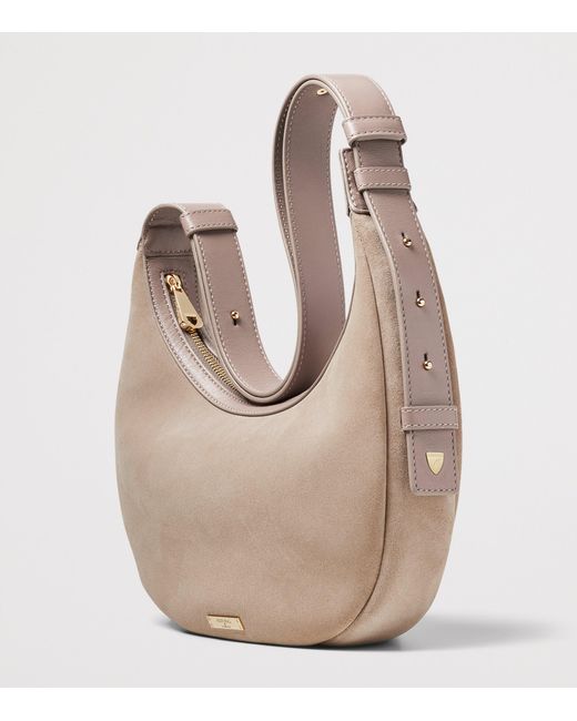 Aspinal Gray Small Leather Soho Crescent Shoulder Bag