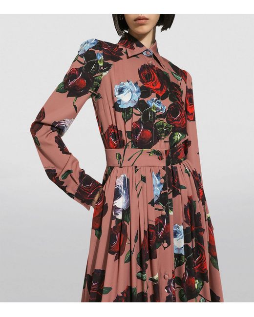 Dolce & Gabbana Red Silk Floral Shirt Dress