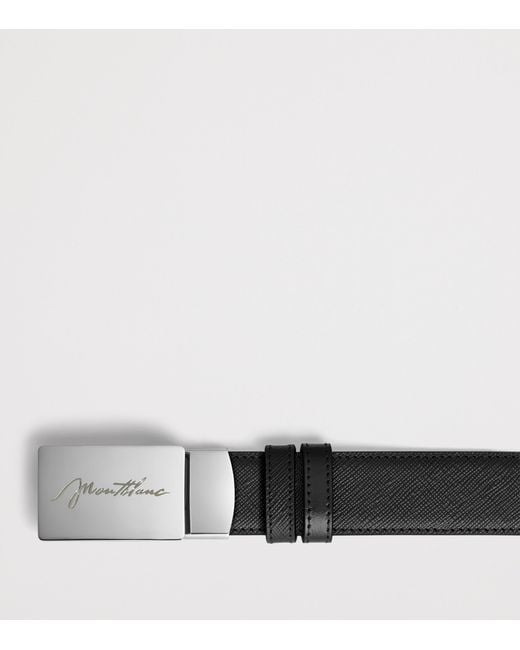 Montblanc Black Grained Leather Cursive Logo Belt