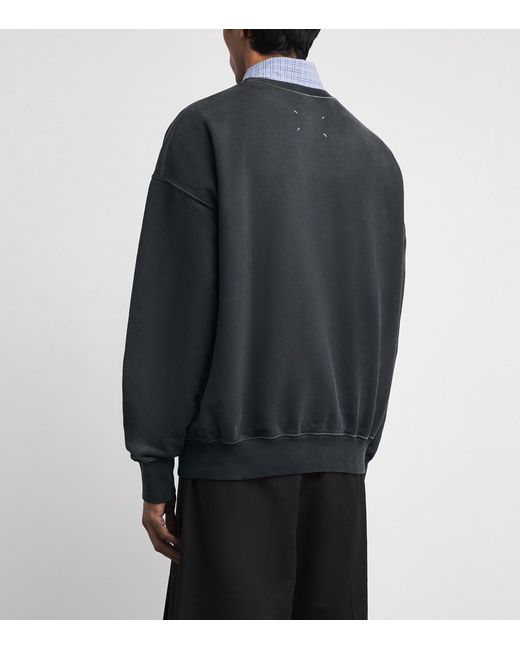 Maison Margiela Black Cotton Embroidered Logo Sweatshirt for men