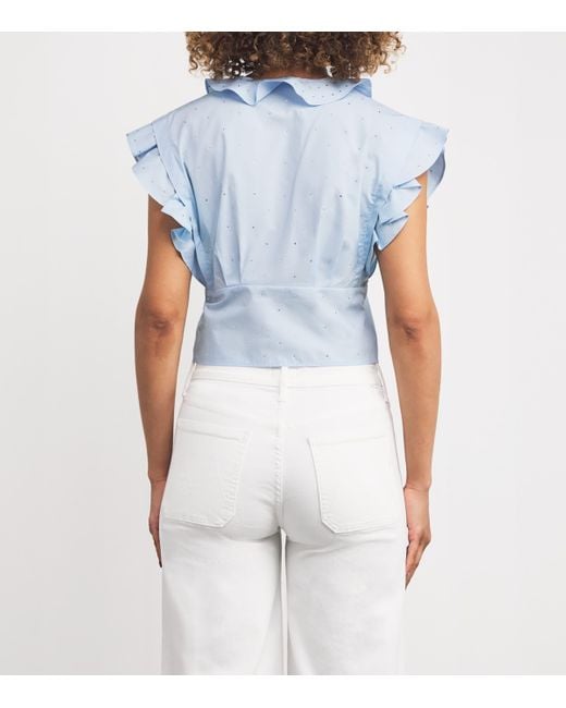 Sandro Blue Cotton Crystal Crop Top