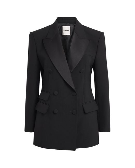 Sandro Black Satin-Collar Blazer