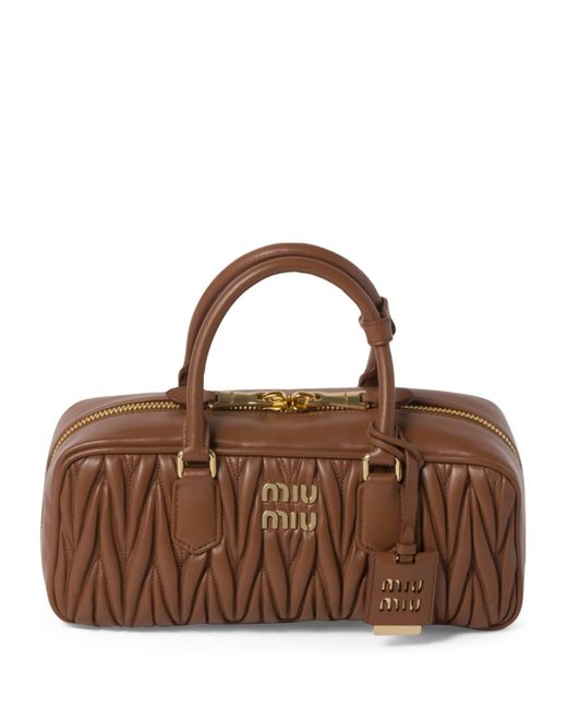 Miu Miu Brown Small Matelassé Leather Arcadie Top-Handle Bag