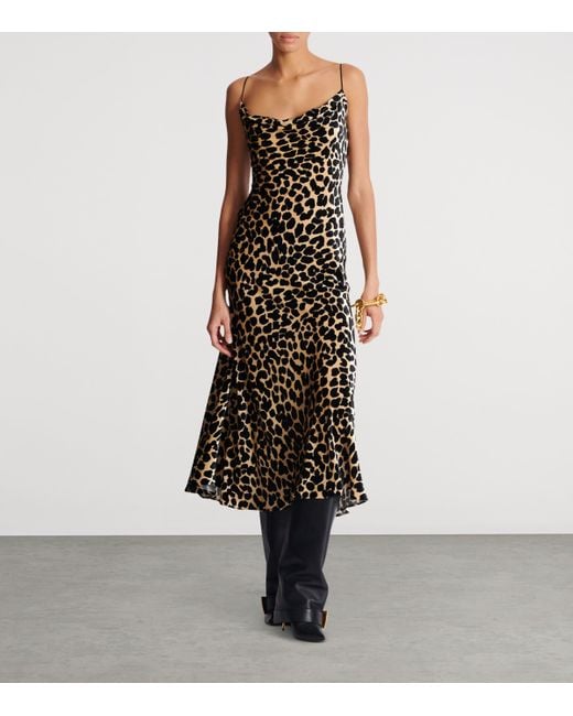 Balmain Natural Velvet Leopard Print Midi Dress