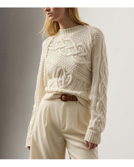 Ralph Lauren White Cashmere Cable-Knit Sweater