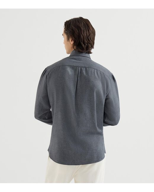 Brunello Cucinelli Gray Cotton-Blend Flannel Shirt for men