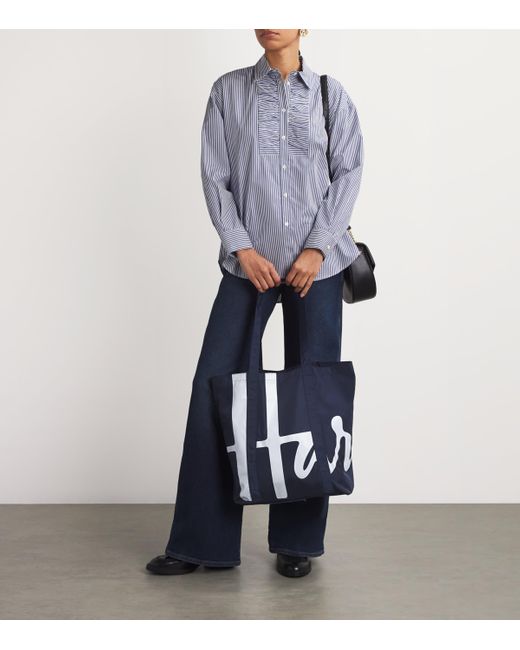 Harrods Blue Logo Pocket Shopper Bag