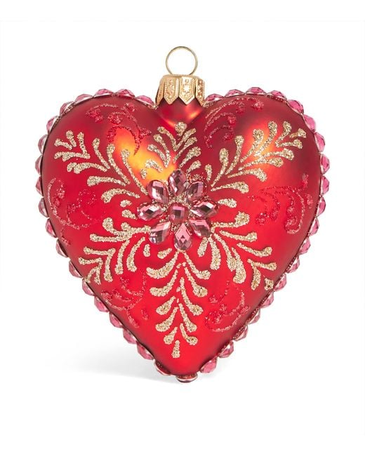 Harrods Red Glittery Heart Bauble