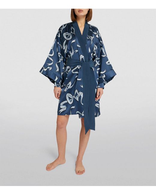 Olivia Von Halle Blue Silk Mimi Kimono Robe