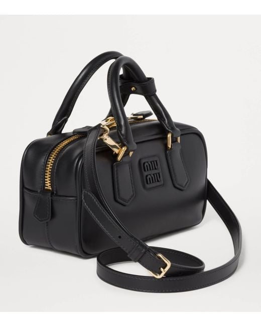 Miu Miu Black Leather Arcadie Top-Handle Bag