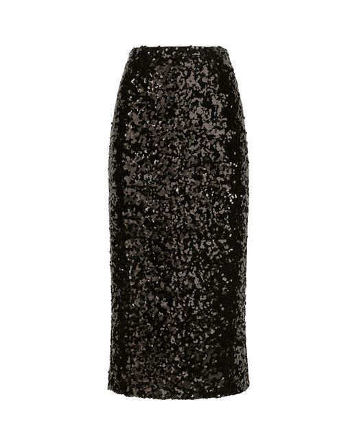 Dolce & Gabbana Black Sequinned Midi Pencil Skirt