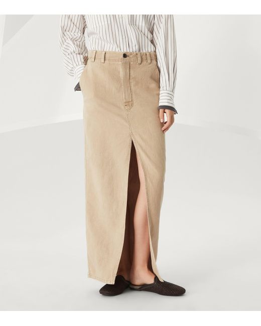 Brunello Cucinelli Natural Cotton-Linen Chino Maxi Skirt