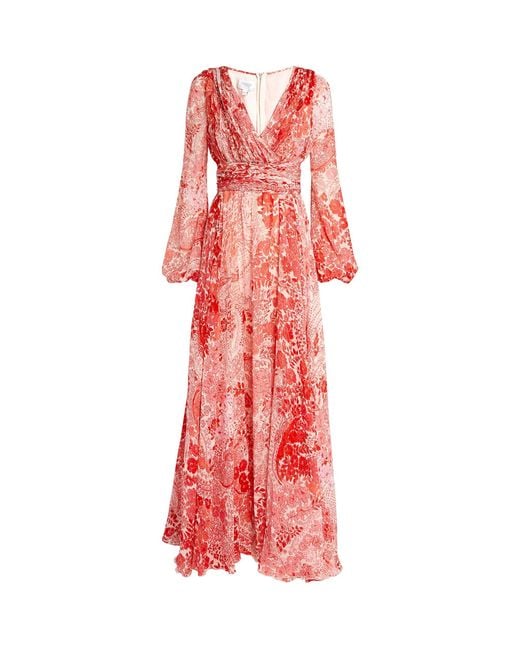 Giambattista Valli Red Silk Floral Print Gown