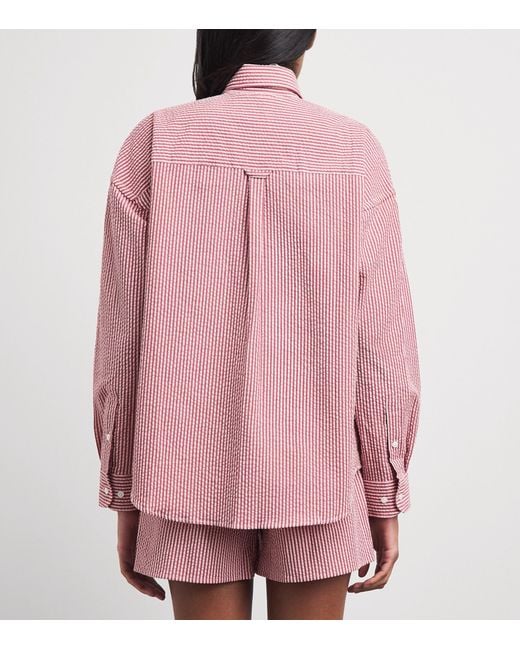 With Nothing Underneath Pink Seersucker Striped The Weekend Shirt