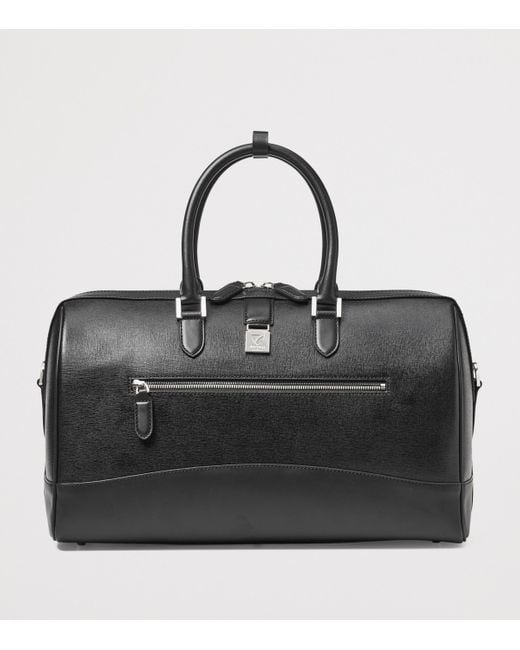 Aspinal Black Leather Connaught Holdall for men