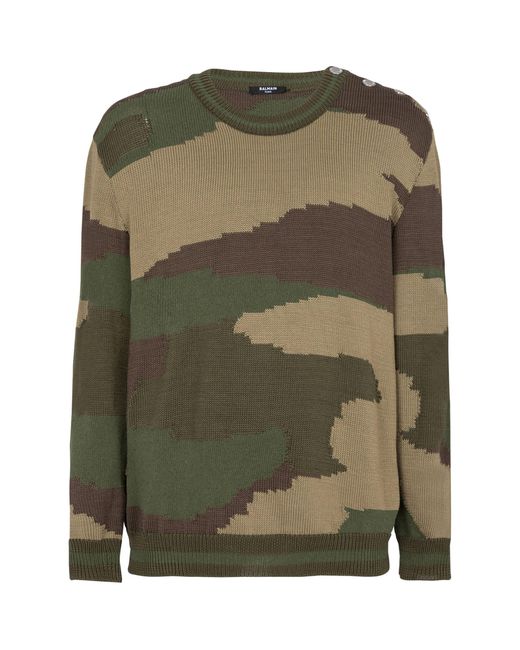 Balmain Green Camouflage Sweater for men
