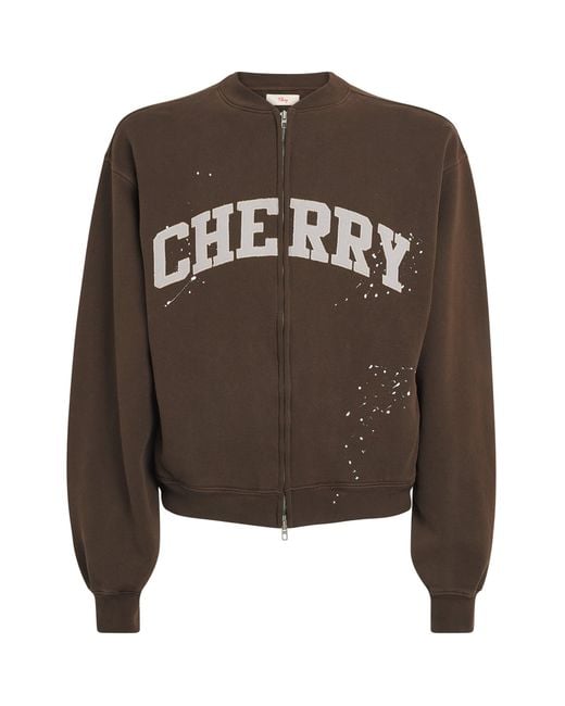 CHERRY LA Brown Cotton Logo Zip-Up Sweater for men