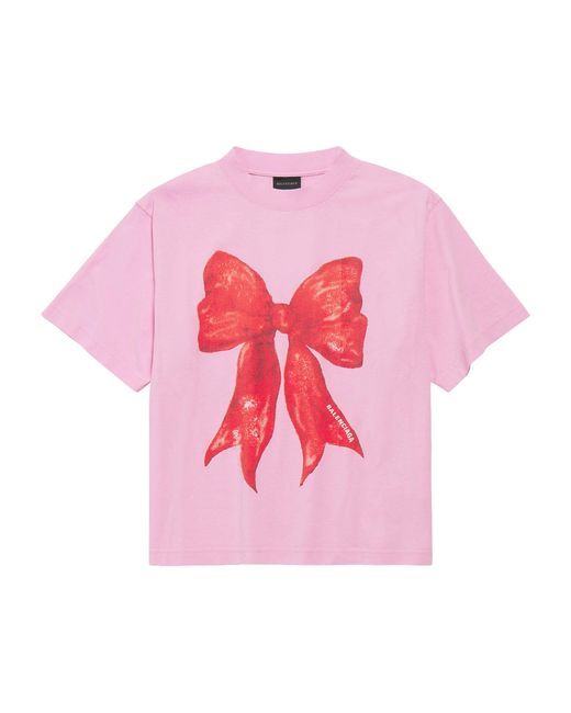 Balenciaga Pink Cotton Bow Print T-Shirt