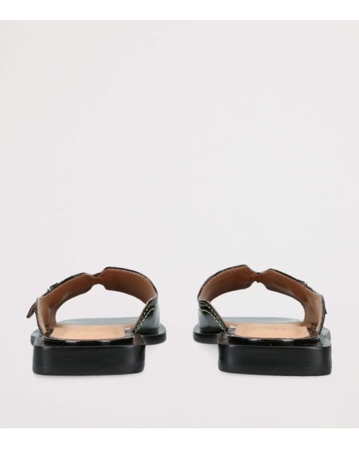 Ganni Black Patent Butterfly Flat Sandals