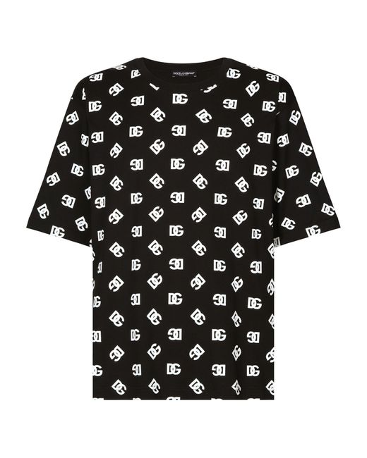 Dolce & Gabbana Black Cotton Dg Monogram Print T-shirt for men