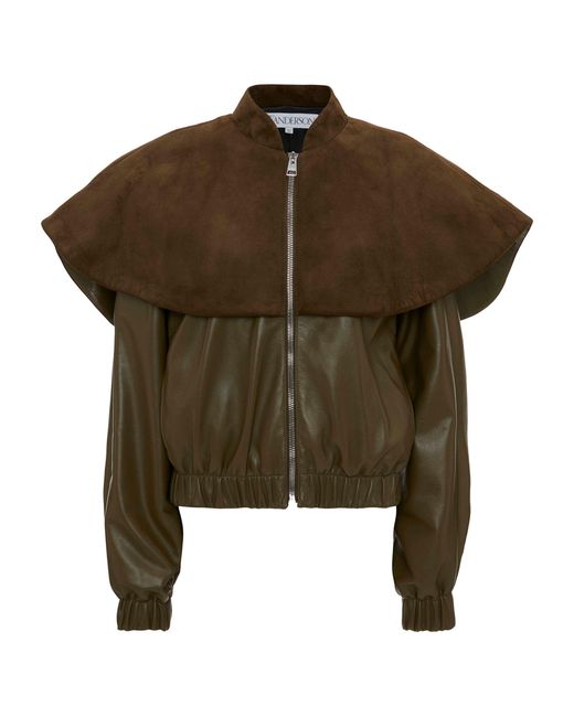 J.W. Anderson Green Oversized-collar Leather Bomber Jacket