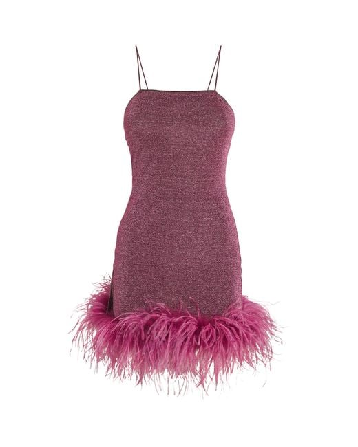 Oseree Purple Feather-trim Lumière Mini Dress