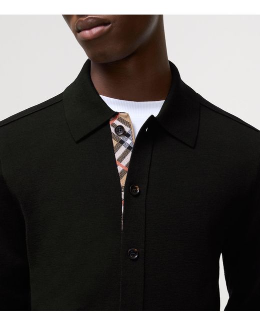 Burberry Black Wool Check-Trim Cardigan for men