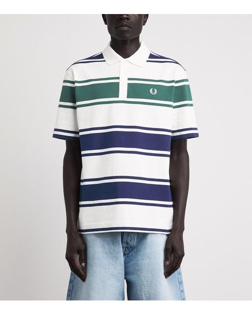 Fred Perry Blue Cotton Stripe Polo Shirt for men