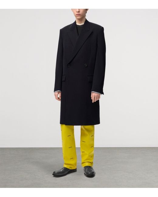 Loewe Blue Wool-Blend Double-Breasted Coat for men