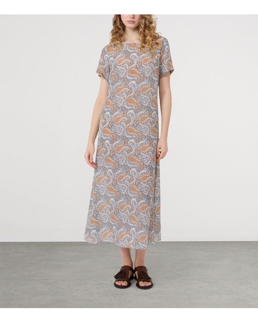 Weekend by Maxmara Gray Silk Floral Print Midi Dress