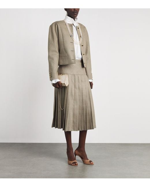 Alessandra Rich Natural Wool Prince Of Wales Check Pleated Skirt