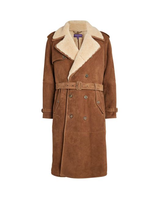 Ralph Lauren Purple Label Brown Suede-shearling Belted Coat for men