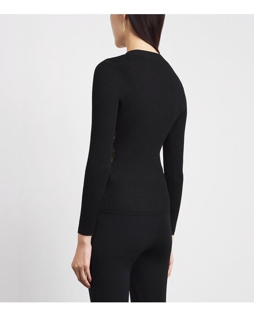 Sandro Black Ribbed Lace-Trim Cardigan
