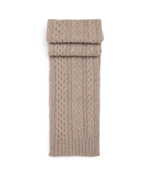 Johnstons Brown Cashmere Aran Cable Knit Scarf