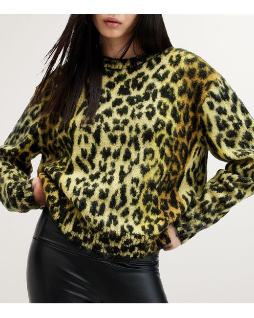 AllSaints Leopard Print Sweater in Green | Lyst