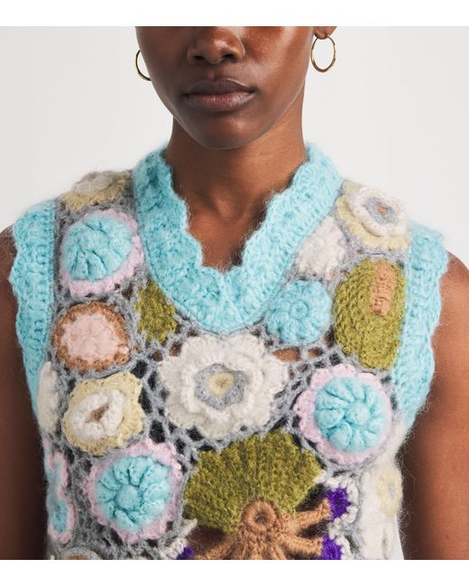 Ganni Blue Mohair-Blend Dreamy Floral Sweater Vest
